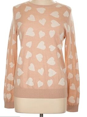 LOFT cream Heart Print Sweater woman’s medium light weight
